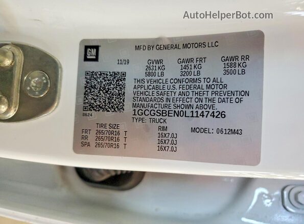 1GCGSBEN0L1147426 2020 CHEVROLET COLORADO White Շարժիչի բաժամունքի տեսք