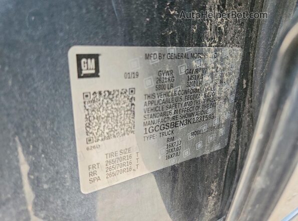 1GCGSBEN3K1231593 2019 CHEVROLET COLORADO Gray Vista del compartimento del motor