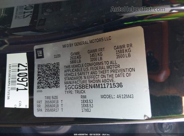 1GCGSBEN4M1171536 2021 CHEVROLET COLORADO Black ძრავის განყოფილების ხედი