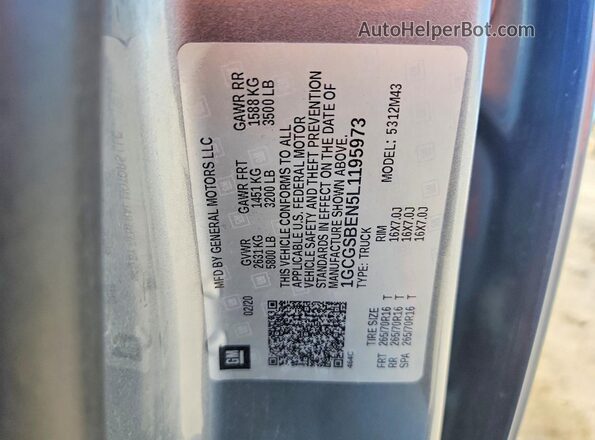 1GCGSBEN5L1195973 2020 CHEVROLET COLORADO Gray Vista del compartimento del motor