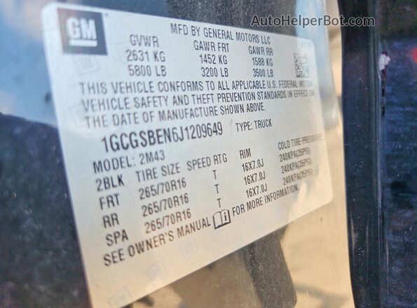 1GCGSBEN6J1209649 2018 CHEVROLET COLORADO Black Շարժիչի բաժամունքի տեսք