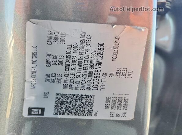 1GCGSBEN6M1225550 2021 CHEVROLET COLORADO Серый Вид наклейки с VIN-кодом