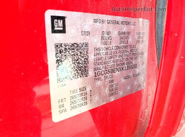 1GCGSBENXK1359281 2019 CHEVROLET COLORADO Red ძრავის განყოფილების ხედი