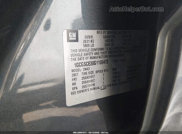 1GCGSCE30G1100472 2016 CHEVROLET COLORADO Gray Engine compartment view