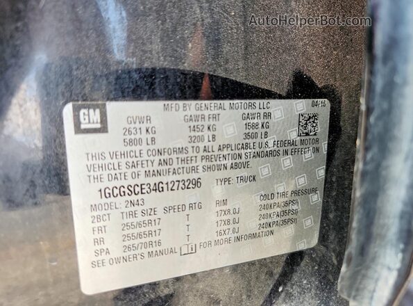 1GCGSCE34G1273296 2016 CHEVROLET COLORADO Черный Вид подкапотного пространства