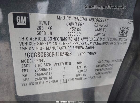 1GCGSCE36G1105983 2016 CHEVROLET COLORADO Gray Widok komory silnika
