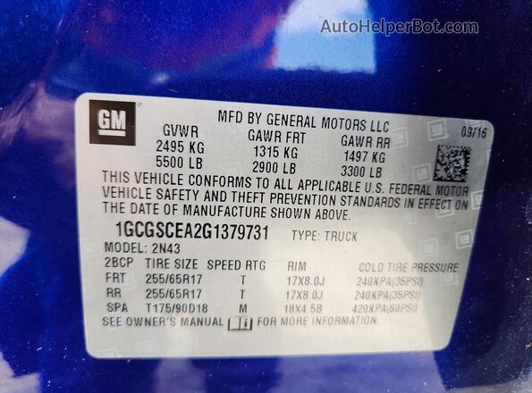 1GCGSCEA2G1379731 2016 CHEVROLET COLORADO Blue Widok wnętrza 360 stopni