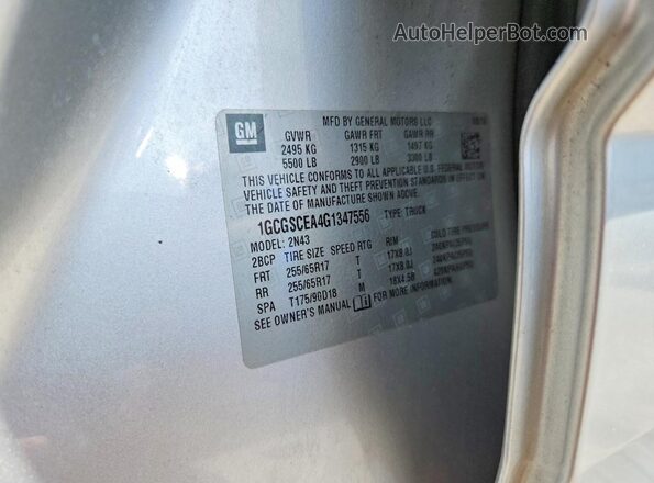 1GCGSCEA4G1347556 2016 CHEVROLET COLORADO Silver Вид підкапотного простору