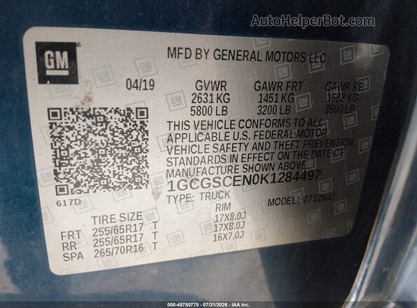 1GCGSCEN0K1284497 2019 CHEVROLET COLORADO Blue Շարժիչի բաժամունքի տեսք