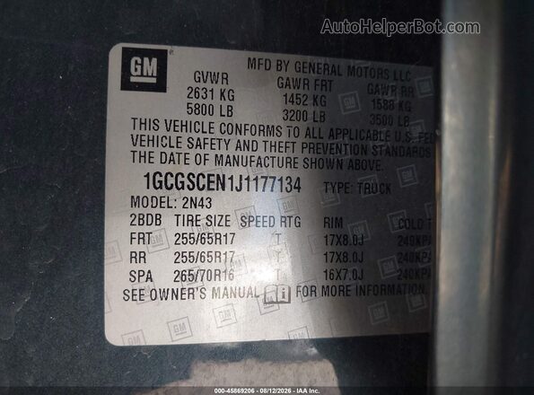 1GCGSCEN1J1177134 2018 CHEVROLET COLORADO Black Вид підкапотного простору