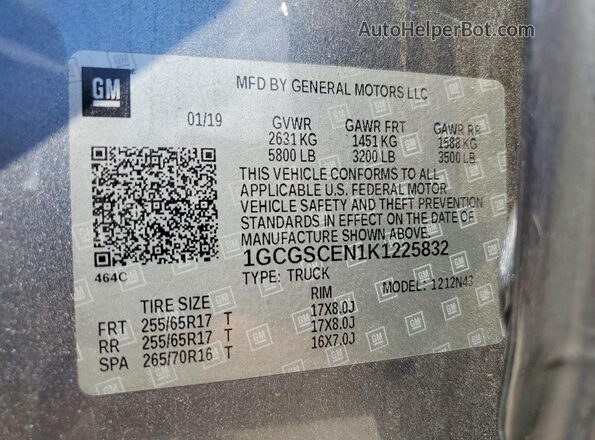 1GCGSCEN1K1225832 2019 CHEVROLET COLORADO Gray Շարժիչի բաժամունքի տեսք