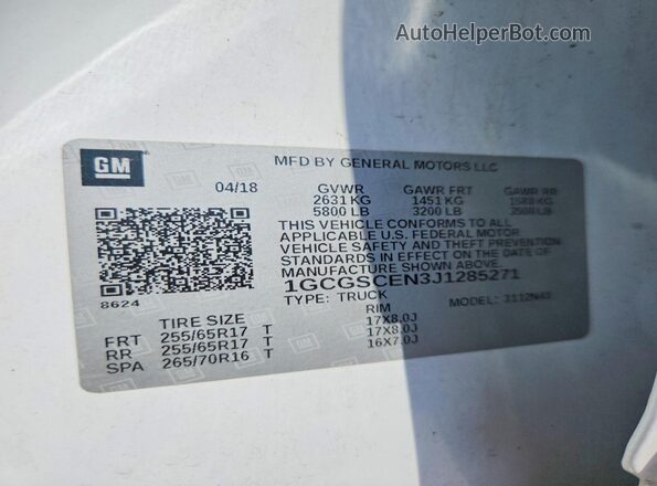 1GCGSCEN3J1285271 2018 CHEVROLET COLORADO White ძრავის განყოფილების ხედი