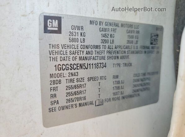 1GCGSCEN5J1118734 2018 CHEVROLET COLORADO White Շարժիչի բաժամունքի տեսք