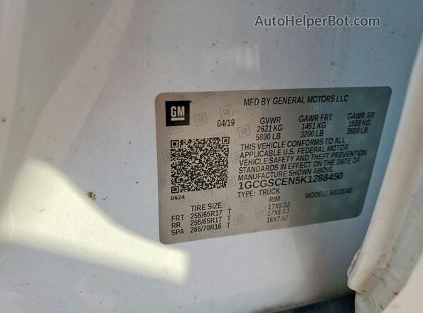 1GCGSCEN5K1288450 2019 CHEVROLET COLORADO Белый Вид подкапотного пространства