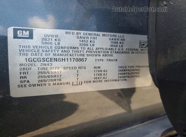 1GCGSCEN6H1170867 2017 CHEVROLET COLORADO Gray Widok komory silnika