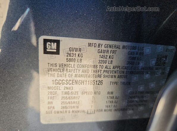 1GCGSCEN6H1185126 2017 CHEVROLET COLORADO Charcoal Вид підкапотного простору