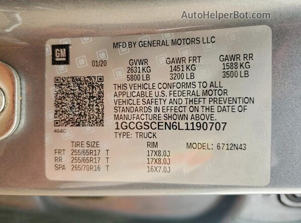 1GCGSCEN6L1190707 2020 CHEVROLET COLORADO Gray Widok komory silnika