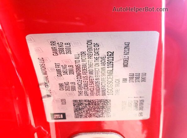 1GCGSCEN6L1191162 2020 CHEVROLET COLORADO Red Շարժիչի բաժամունքի տեսք