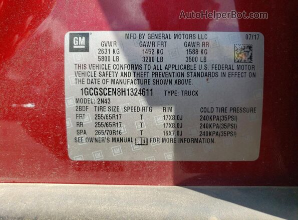 1GCGSCEN8H1324611 2017 CHEVROLET COLORADO Red Շարժիչի բաժամունքի տեսք