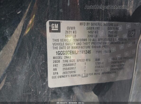 1GCGSCEN8J1141246 2018 CHEVROLET COLORADO Black Engine compartment view