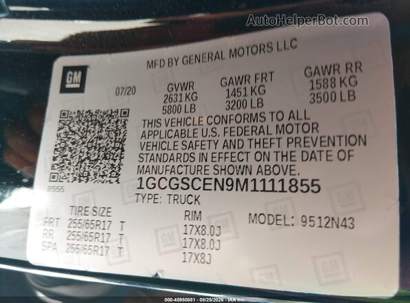 1GCGSCEN9M1111855 2021 CHEVROLET COLORADO Black Вид підкапотного простору
