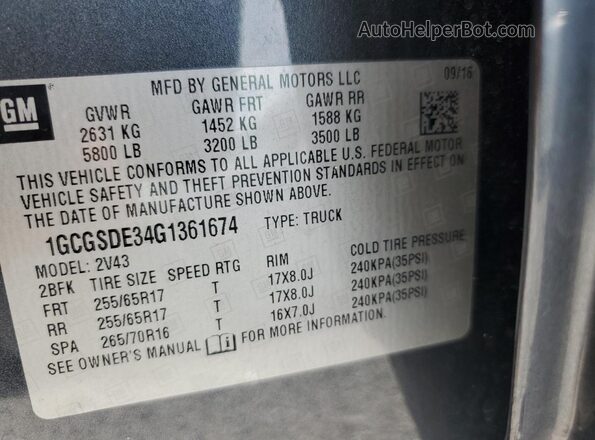 1GCGSDE34G1361674 2016 CHEVROLET COLORADO Gray Շարժիչի բաժամունքի տեսք