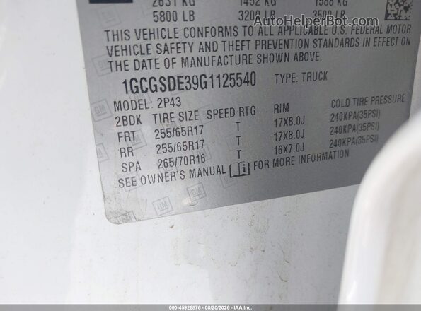 1GCGSDE39G1125540 2016 CHEVROLET COLORADO White Շարժիչի բաժամունքի տեսք