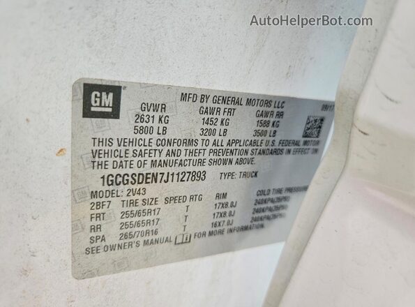 1GCGSDEN7J1127893 2018 CHEVROLET COLORADO White Շարժիչի բաժամունքի տեսք