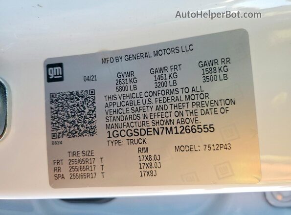 1GCGSDEN7M1266555 2021 CHEVROLET COLORADO White ძრავის განყოფილების ხედი