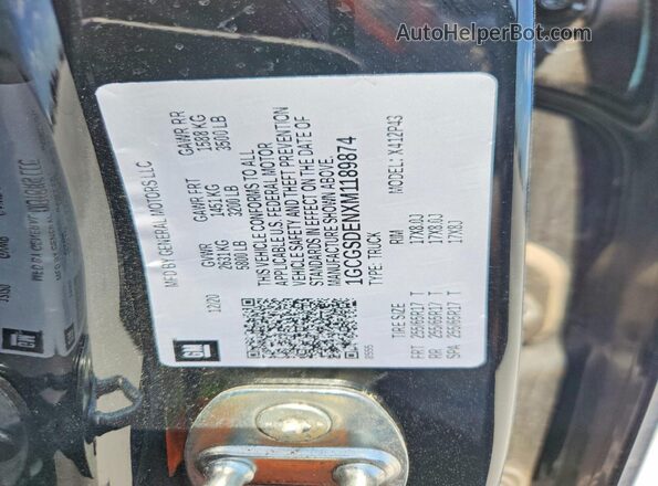 1GCGSDENXM1189874 2021 CHEVROLET COLORADO Black VIN sticker view