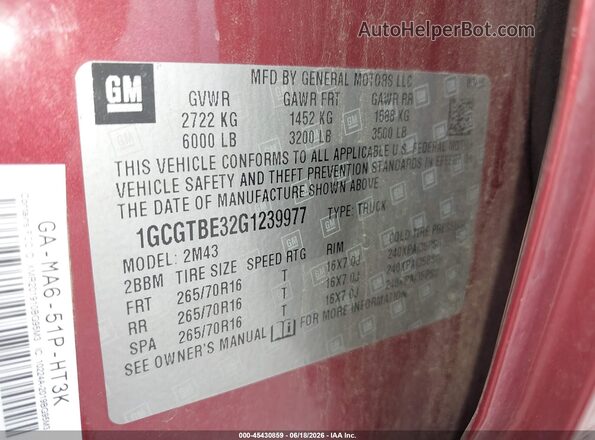 1GCGTBE32G1239977 2016 CHEVROLET COLORADO Red Widok komory silnika