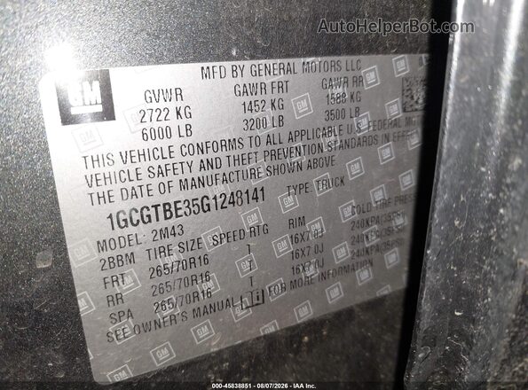 1GCGTBE35G1248141 2016 CHEVROLET COLORADO Gray Вид підкапотного простору