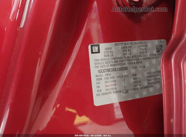 1GCGTBE3XG1309306 2016 CHEVROLET COLORADO Red Engine compartment view