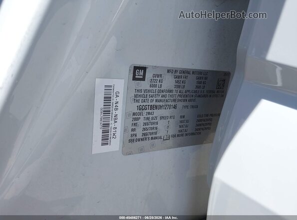 1GCGTBEN0H1270146 2017 CHEVROLET COLORADO White Engine compartment view