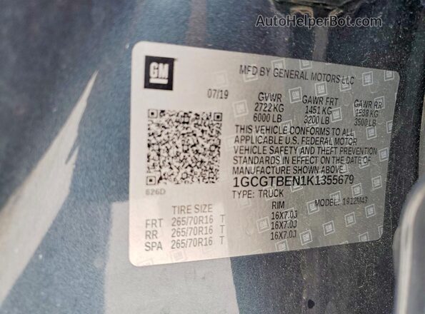 1GCGTBEN1K1355679 2019 CHEVROLET COLORADO Серый Вид подкапотного пространства