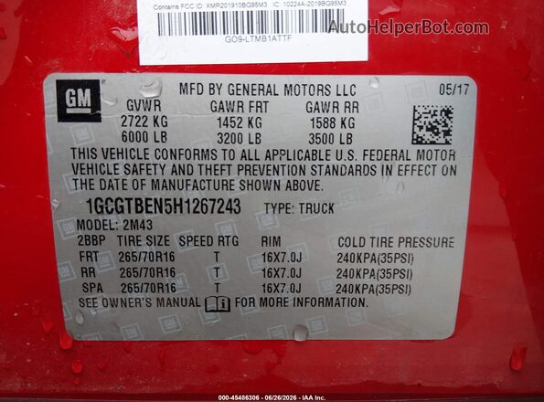 1GCGTBEN5H1267243 2017 CHEVROLET COLORADO Red Vista del compartimento del motor