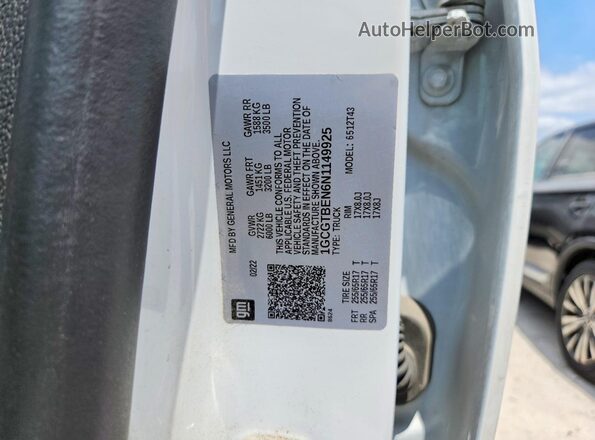 1GCGTBEN6N1149925 2022 CHEVROLET COLORADO White Engine compartment view