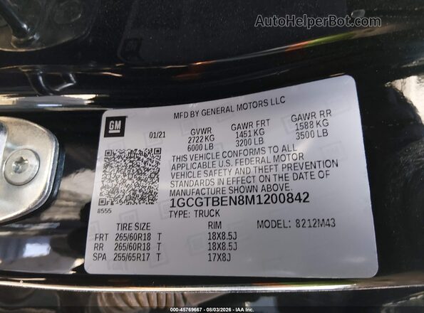 1GCGTBEN8M1200842 2021 CHEVROLET COLORADO Черный Вид подкапотного пространства