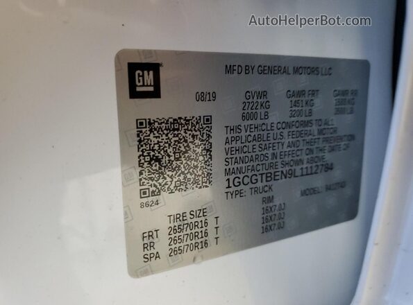 1GCGTBEN9L1112784 2020 CHEVROLET COLORADO White Вид підкапотного простору