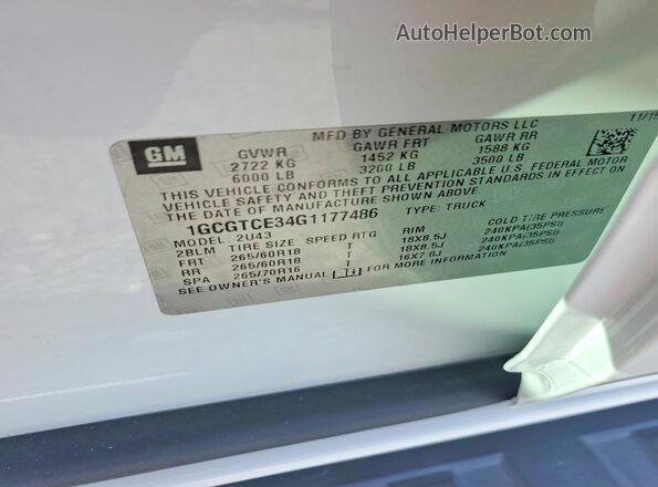 1GCGTCE34G1177486 2016 CHEVROLET COLORADO White Շարժիչի բաժամունքի տեսք