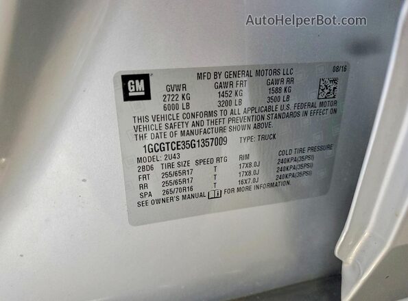 1GCGTCE35G1357009 2016 CHEVROLET COLORADO Silver Շարժիչի բաժամունքի տեսք