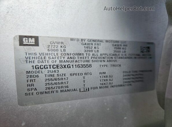 1GCGTCE3XG1163558 2016 CHEVROLET COLORADO Silver Vista del compartimento del motor