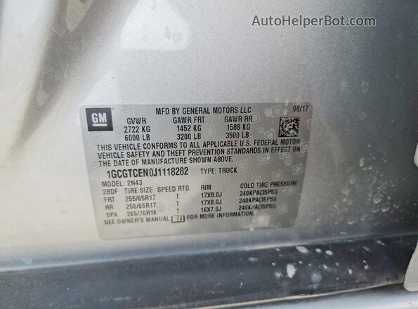 1GCGTCEN0J1118282 2018 CHEVROLET COLORADO Серебряный Вид подкапотного пространства