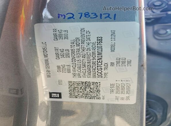 1GCGTCEN1M1107683 2021 CHEVROLET COLORADO Silver Widok naklejki z numerem VIN