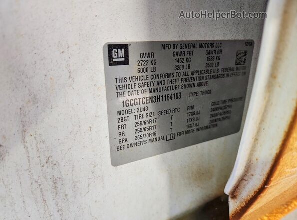 1GCGTCEN3H1164103 2017 CHEVROLET COLORADO White Вид підкапотного простору