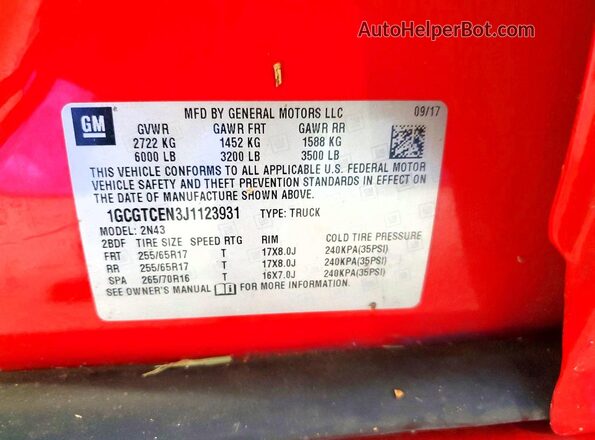 1GCGTCEN3J1123931 2018 CHEVROLET COLORADO Red Շարժիչի բաժամունքի տեսք