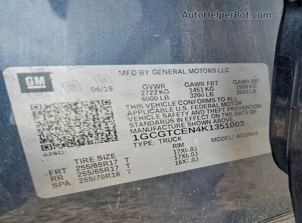 1GCGTCEN4K1351003 2019 CHEVROLET COLORADO Blue Widok komory silnika