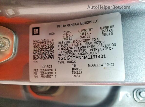 1GCGTCEN4M1161401 2021 CHEVROLET COLORADO Gray Вид підкапотного простору
