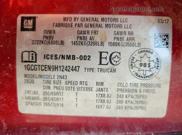 1GCGTCEN9H1242447 2017 CHEVROLET COLORADO Красный Вид подкапотного пространства