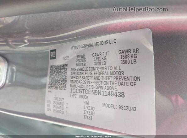 1GCGTCEN9N1149438 2022 CHEVROLET COLORADO Silver Vista del compartimento del motor